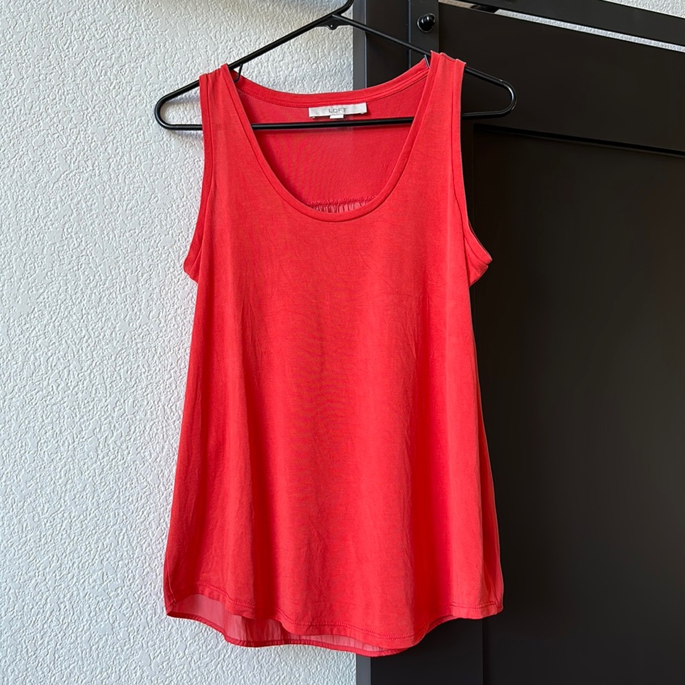 Ann Taylor LOFT - Red-Orange, Mixed-Media Tank Top - SZ S